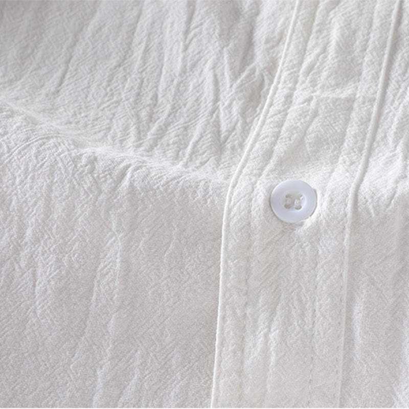 Buddha Stones Vintage Casual Plain Single Breasted Three Quarter Sleeve Men's Cotton Linen Shirt With Pocket