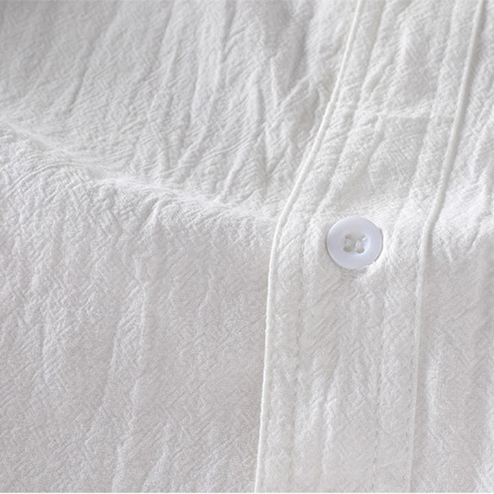Buddha Stones Vintage Casual Plain Single Breasted Three Quarter Sleeve Men's Cotton Linen Shirt With Pocket