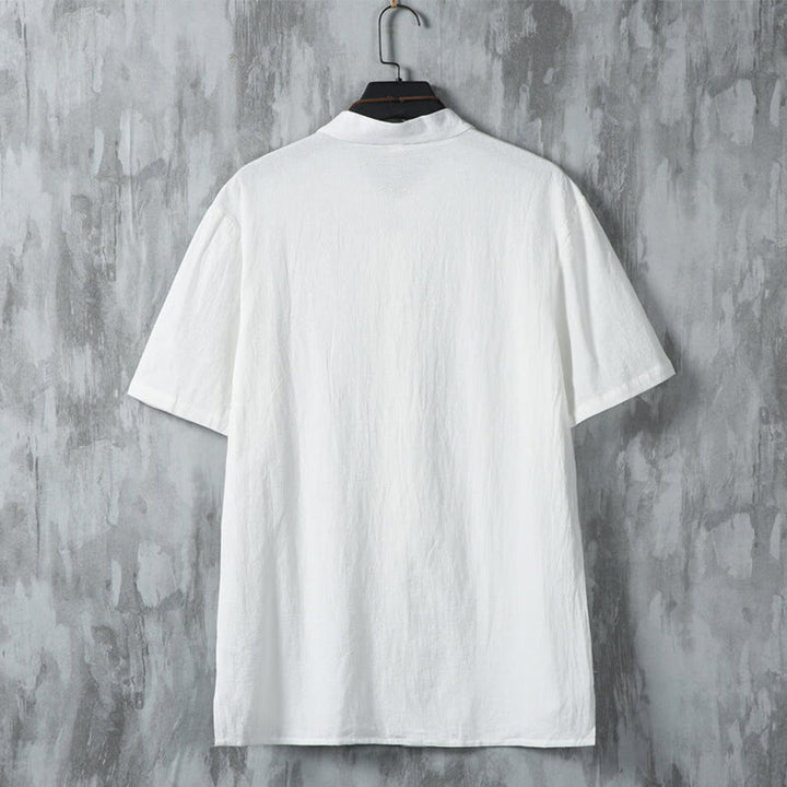 Buddha Stones Daily Casual Plain Chinese Frog-Button Men's Short Sleeve Cotton Linen Shirt - image 2