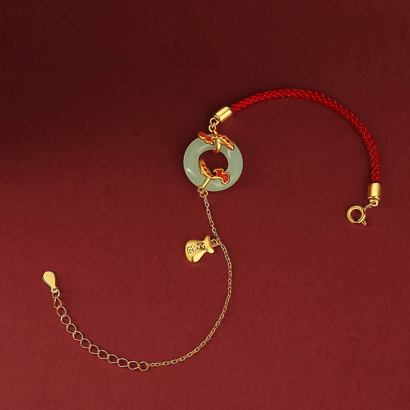 Buddha Stones 999 Sterling Silver Hetian White Jade Double Koi Fish Peace Buckle Lucky Charm Wealth Bracelet - image 3