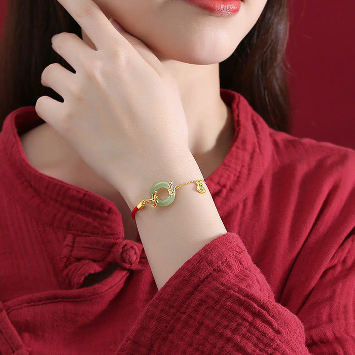 Buddha Stones 999 Sterling Silver Hetian White Jade Double Koi Fish Peace Buckle Lucky Charm Wealth Bracelet - image 4