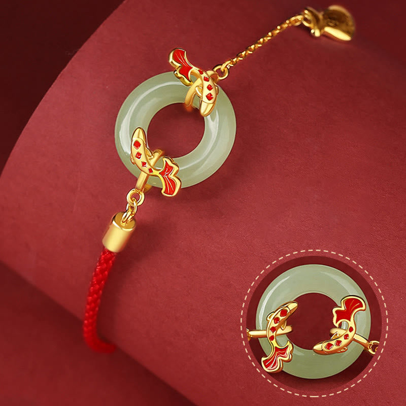 Buddha Stones 999 Sterling Silver Hetian White Jade Double Koi Fish Peace Buckle Lucky Charm Wealth Bracelet - image 5