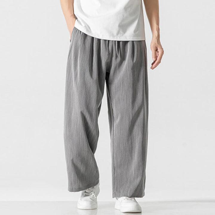 Buddha Stones Summer Casual Plain Straight Leg Design Men's Cotton Linen Drawstring Pants With Pockets - Silver - US/UK/AU46，EU56 (5XL) - image 0