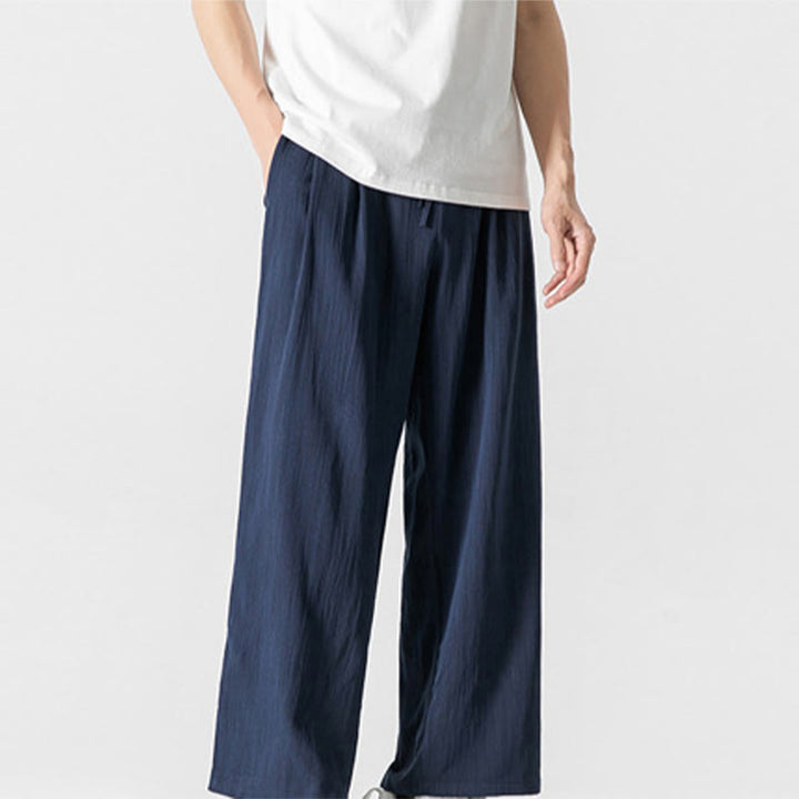 Buddha Stones Summer Casual Plain Straight Leg Design Men's Cotton Linen Drawstring Pants With Pockets - image 26