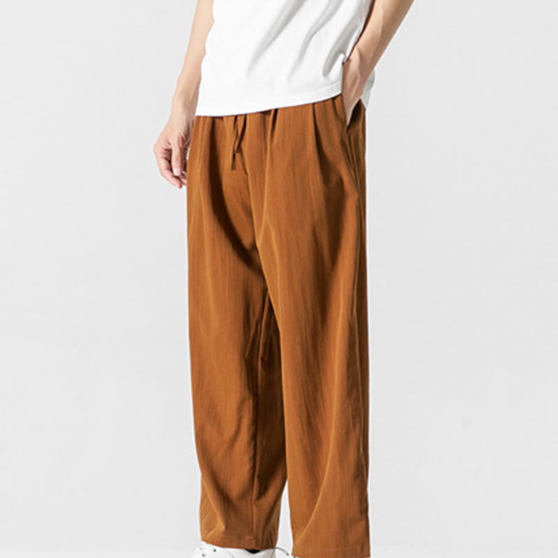 Buddha Stones Summer Casual Plain Straight Leg Design Men's Cotton Linen Drawstring Pants With Pockets - image 32