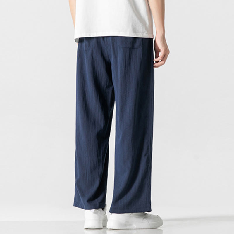 Buddha Stones Summer Casual Plain Straight Leg Design Men's Cotton Linen Drawstring Pants With Pockets - image 23