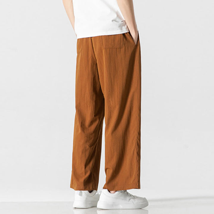 Buddha Stones Summer Casual Plain Straight Leg Design Men's Cotton Linen Drawstring Pants With Pockets - image 33