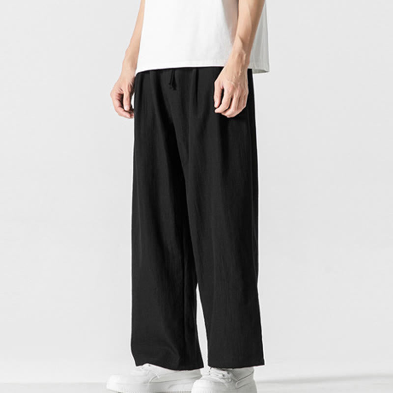 Buddha Stones Summer Casual Plain Straight Leg Design Men's Cotton Linen Drawstring Pants With Pockets - image 16