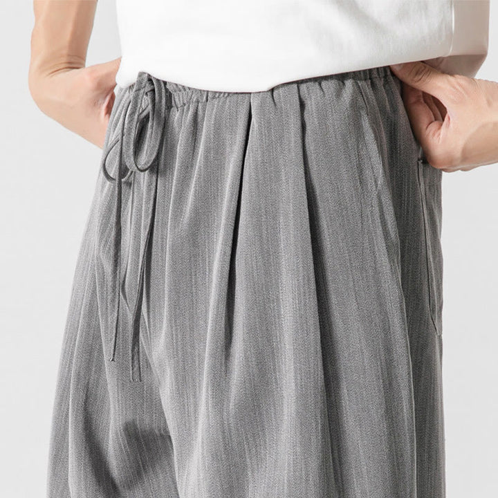 Buddha Stones Summer Casual Plain Straight Leg Design Men's Cotton Linen Drawstring Pants With Pockets - image 9