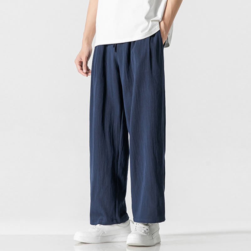 Buddha Stones Summer Casual Plain Straight Leg Design Men's Cotton Linen Drawstring Pants With Pockets - image 21
