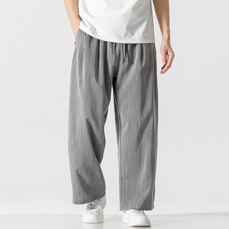 Buddha Stones Summer Casual Plain Straight Leg Design Men's Cotton Linen Drawstring Pants With Pockets - Silver - US/UK/AU46，EU56 (5XL) - image 0