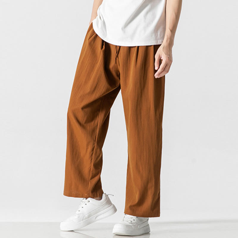 Buddha Stones Summer Casual Plain Straight Leg Design Men's Cotton Linen Drawstring Pants With Pockets - image 29
