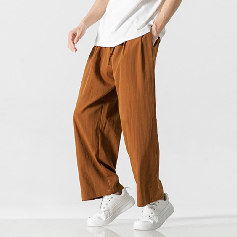 Buddha Stones Summer Casual Plain Straight Leg Design Men's Cotton Linen Drawstring Pants With Pockets - image 31
