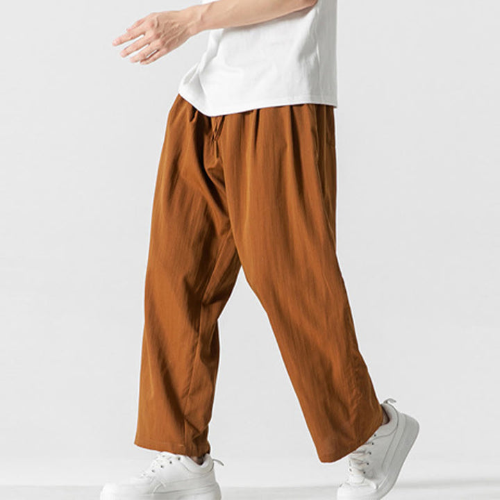 Buddha Stones Summer Casual Plain Straight Leg Design Men's Cotton Linen Drawstring Pants With Pockets - image 30