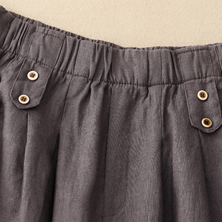 Buddha Stones Summer Plain Casual 7-8 Length Buttons Women's Cotton Linen Harem Pants With Pockets - image 9