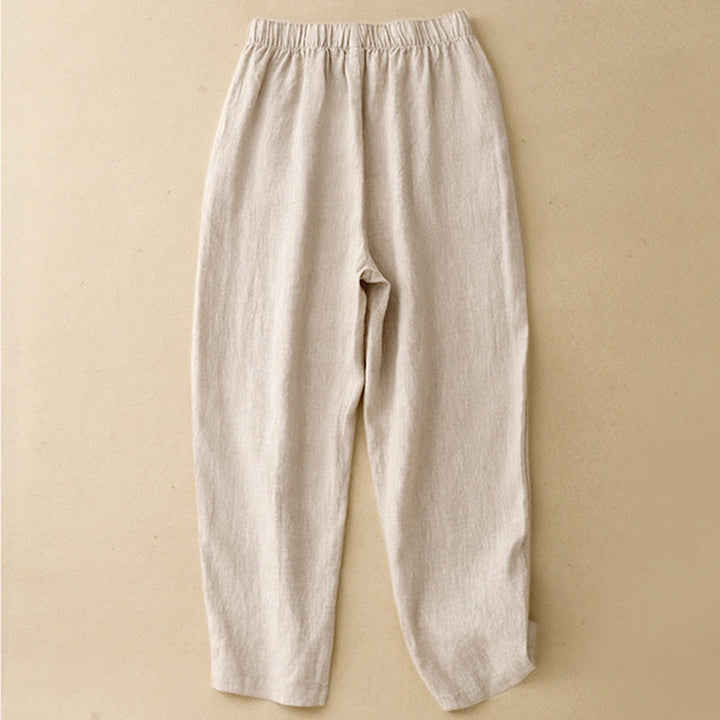 Buddha Stones Summer Plain Casual 7-8 Length Buttons Women's Cotton Linen Harem Pants With Pockets - image 11