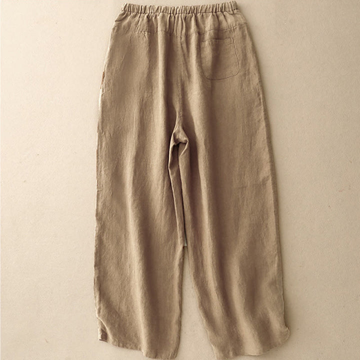 Buddha Stones Summer Plain Casual 7-8 Length Lace-up Women's Cotton Linen Harem Pants With Pockets