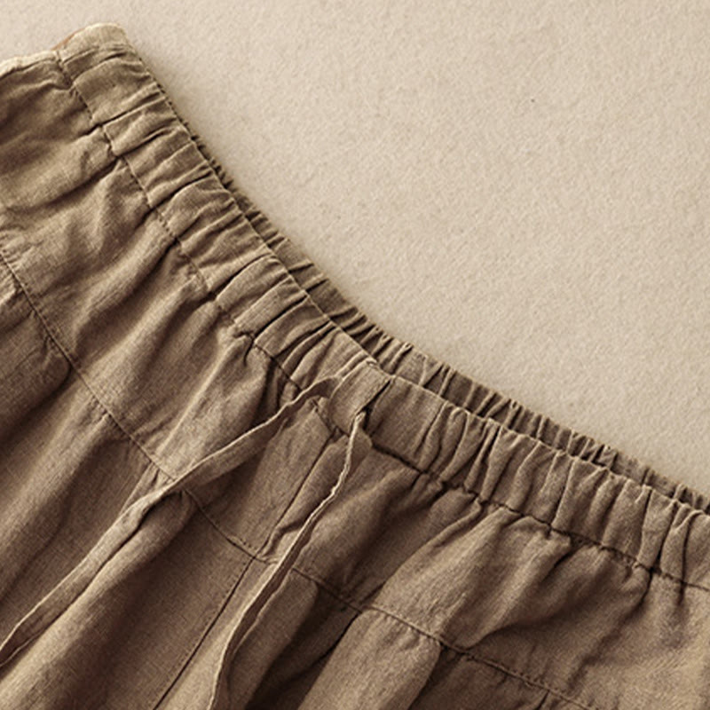 Buddha Stones Summer Plain Casual 7-8 Length Lace-up Women's Cotton Linen Harem Pants With Pockets - image 8