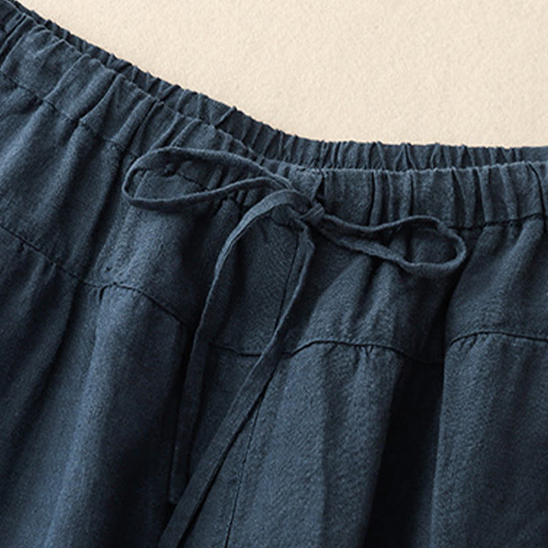 Buddha Stones Summer Plain Casual 7-8 Length Lace-up Women's Cotton Linen Harem Pants With Pockets - image 12