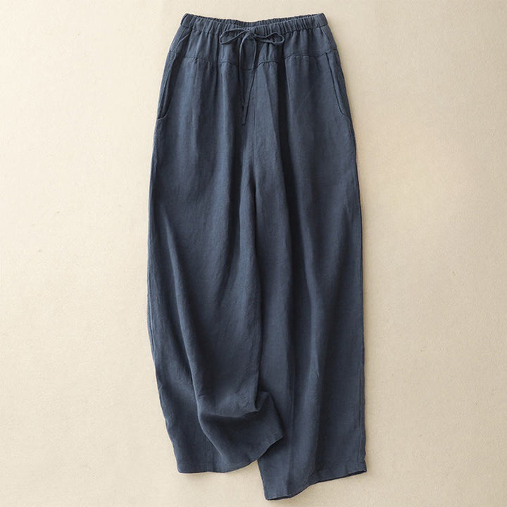 Buddha Stones Summer Plain Casual 7-8 Length Lace-up Women's Cotton Linen Harem Pants With Pockets - DarkBlue - US8-10，UK/AU12-14，EU40-42 (2XL) - image 10