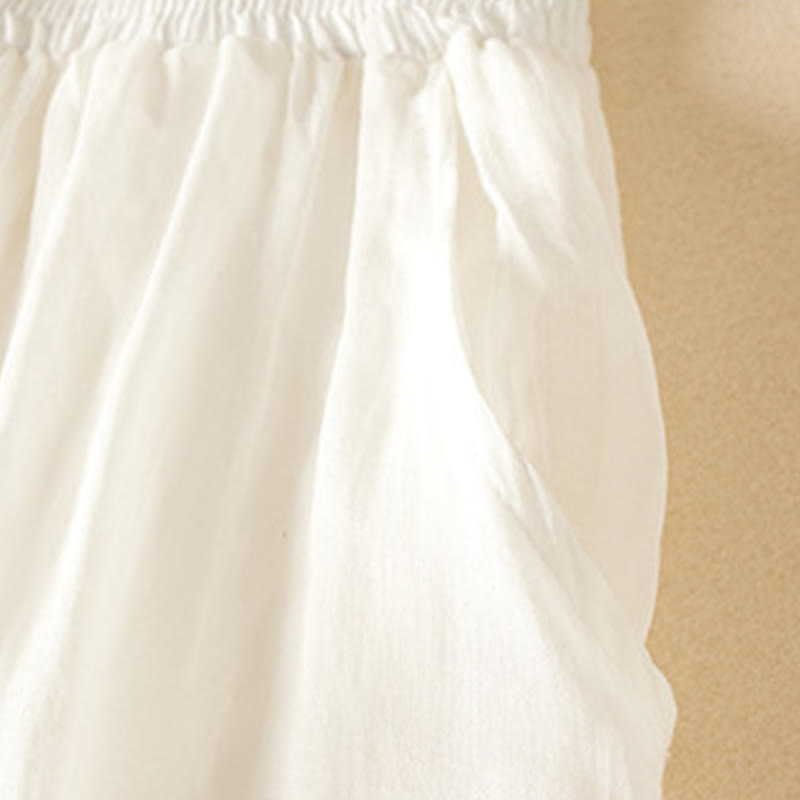 Buddha Stones Summer Plain Casual Cropped Pants Women's Double Layer Cotton Linen Harem Pants With Pockets - image 17