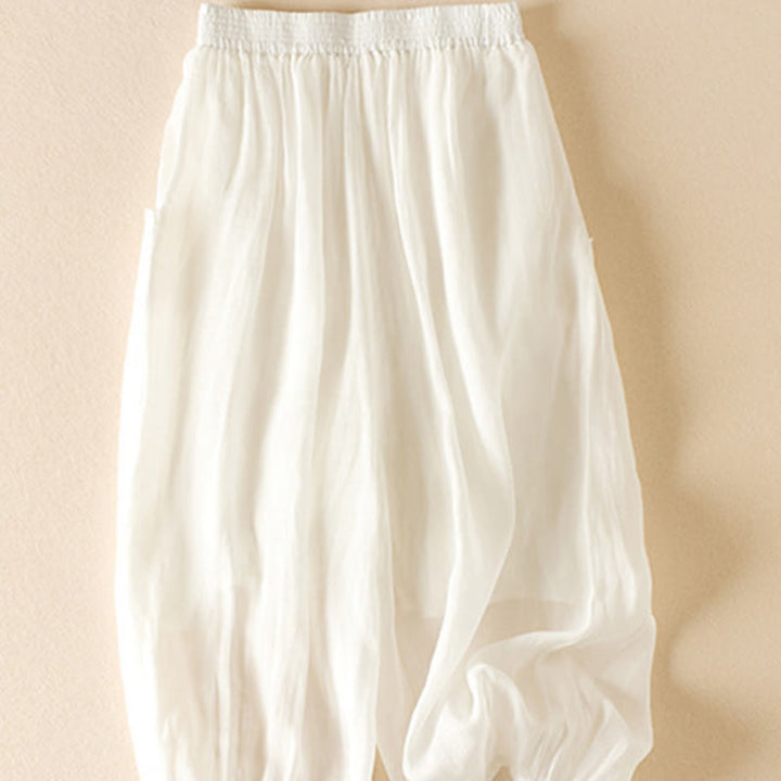 Buddha Stones Summer Plain Casual Cropped Pants Women's Double Layer Cotton Linen Harem Pants With Pockets - image 20