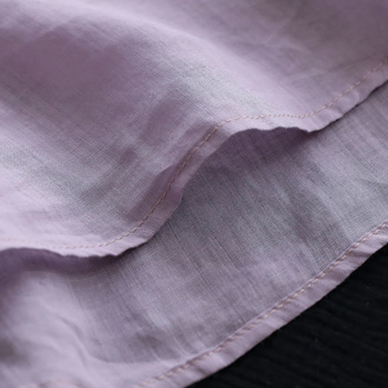 Buddha Stones Summer Casual Embroidered Pattern Women's V-Neck Design Half Sleeve Cotton Linen T-shirt - image 4