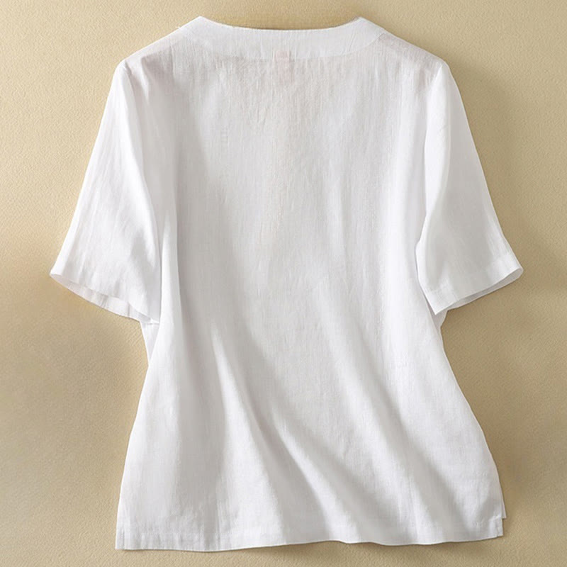 Buddha Stones Summer Casual Plain Women's V-neck Design Half Sleeve Cotton T-shirt - image 11