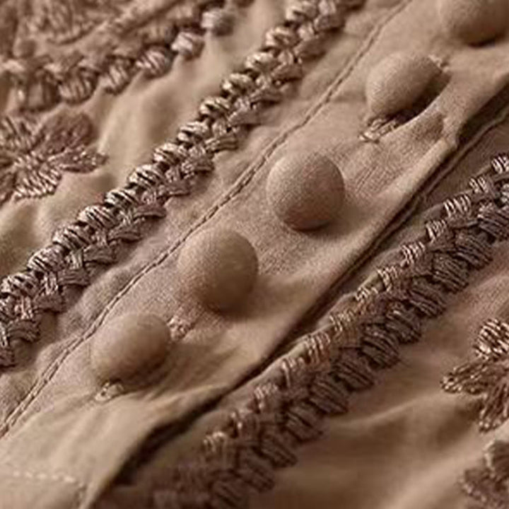 Buddha Stones Casual Women's Embroidered Flower Pattern Crew Neck Design Half Sleeve Cotton Linen Shirt - image 5