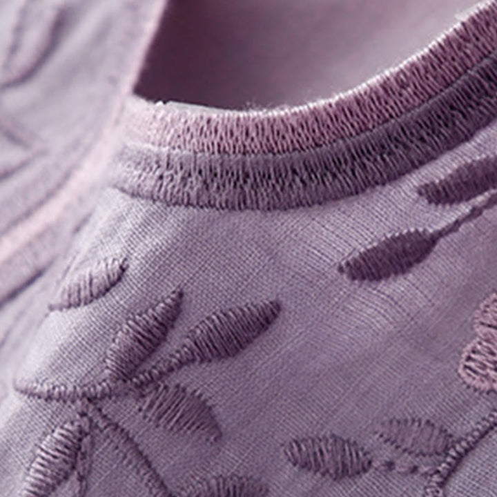 Buddha Stones Summer Casual Embroidered Flowers Women's V-neck Design Half Sleeve Acrylic T-shirt - image 5