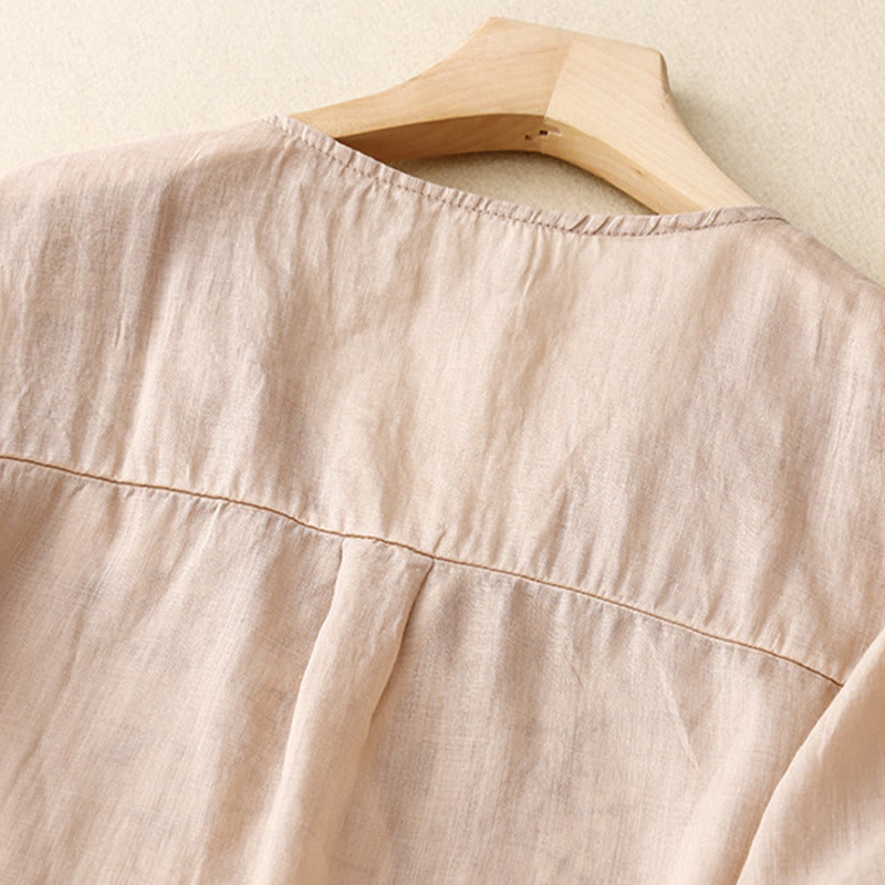 Buddha Stones Summer Casual Embroidered Flowers Women's V-neck Design Half Sleeve Acrylic T-shirt - image 20