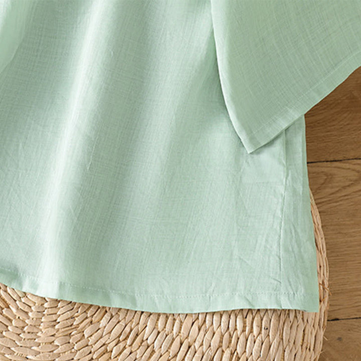 Buddha Stones Casual Women's Flowers Leaves Embroidery Pattern Frog-Button Crew Neck Design Half Sleeve Cotton Linen Shirt - image 4