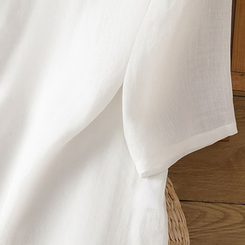 Buddha Stones Casual Women's Flowers Leaves Embroidery Pattern Frog-Button Crew Neck Design Half Sleeve Cotton Linen Shirt - image 18