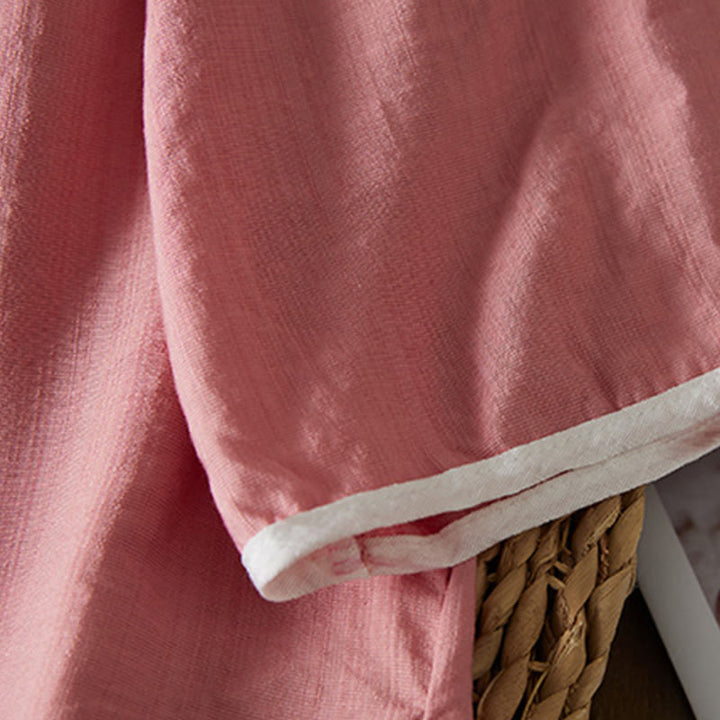 Buddha Stones Casual Women's Flowers Embroidery Pattern Frog-button Slanted Collar Design Three Quarter Sleeve Cotton Linen Shirt - image 22