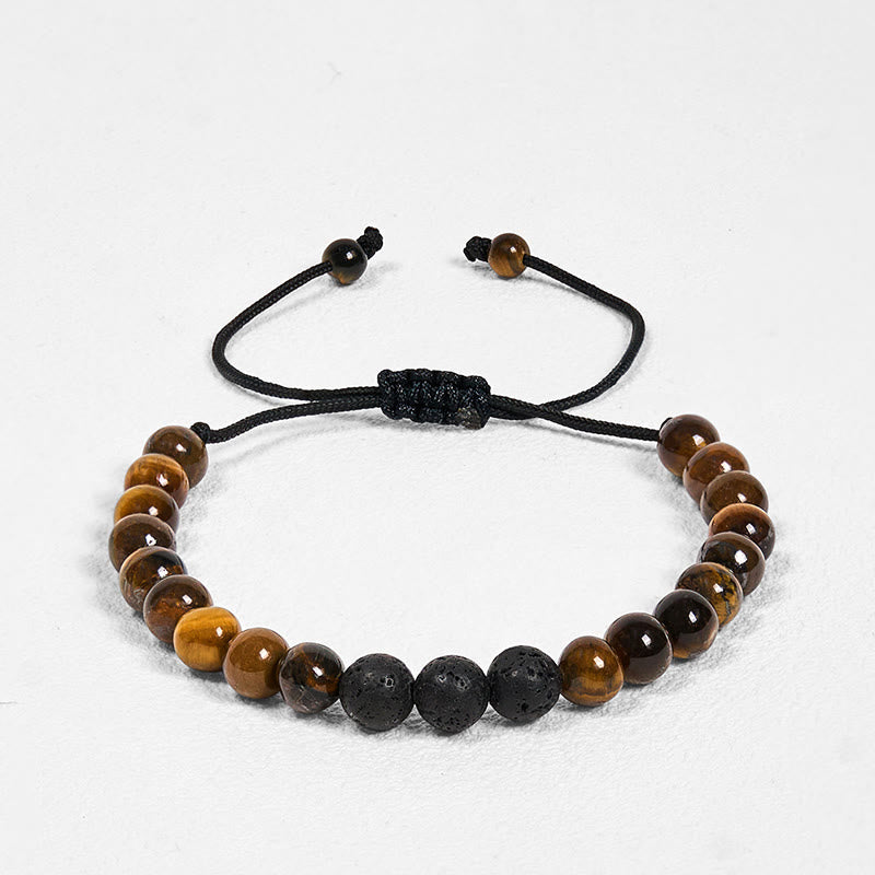 Buddha Stones 3Pcs Tiger Eye Lava Rock Protection Bracelet Set - image 13