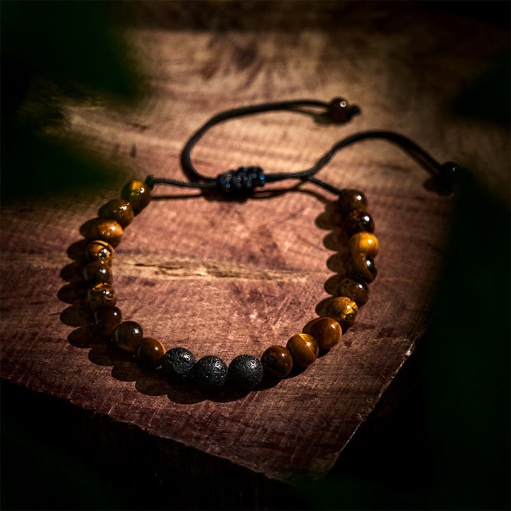 Buddha Stones 3Pcs Tiger Eye Lava Rock Protection Bracelet Set - image 7