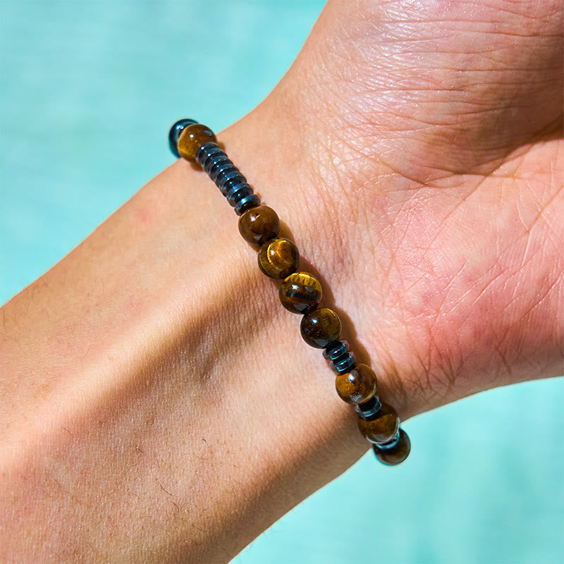 Buddha Stones 3Pcs Tiger Eye Lava Rock Protection Bracelet Set - image 5
