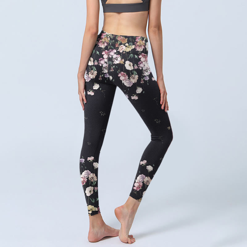 Buddha Stones Pansy Flower Pattern Print Gym Leggings Women's Yoga Pants - image 3