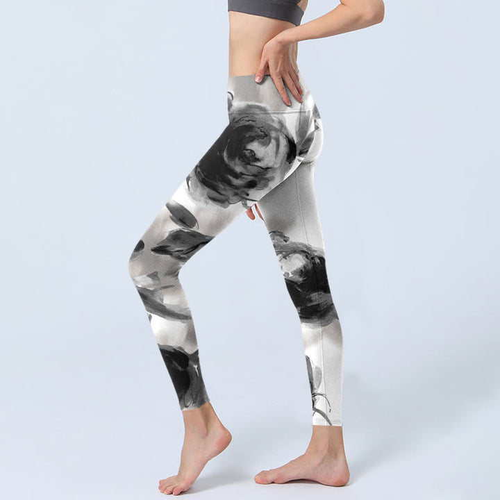 Buddha Stones Watercolor Rose Pattern Print Gym Leggings Women's Yoga Pants - image 2