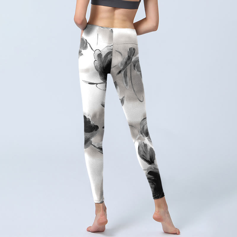 Buddha Stones Watercolor Rose Pattern Print Gym Leggings Women's Yoga Pants - image 6