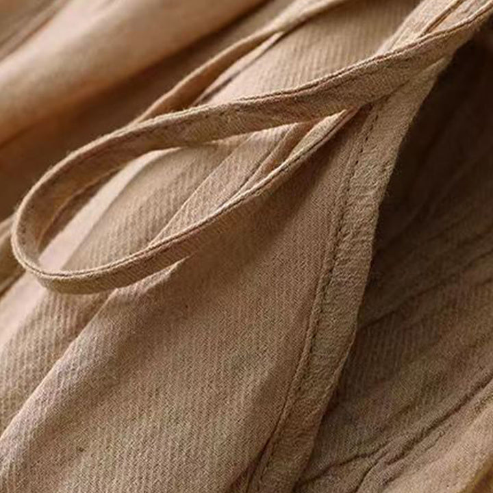 Buddha Stones Casual Plain Handmade Drawstring Waist Midi Dress Sleeveless Dress With Pockets - image 5