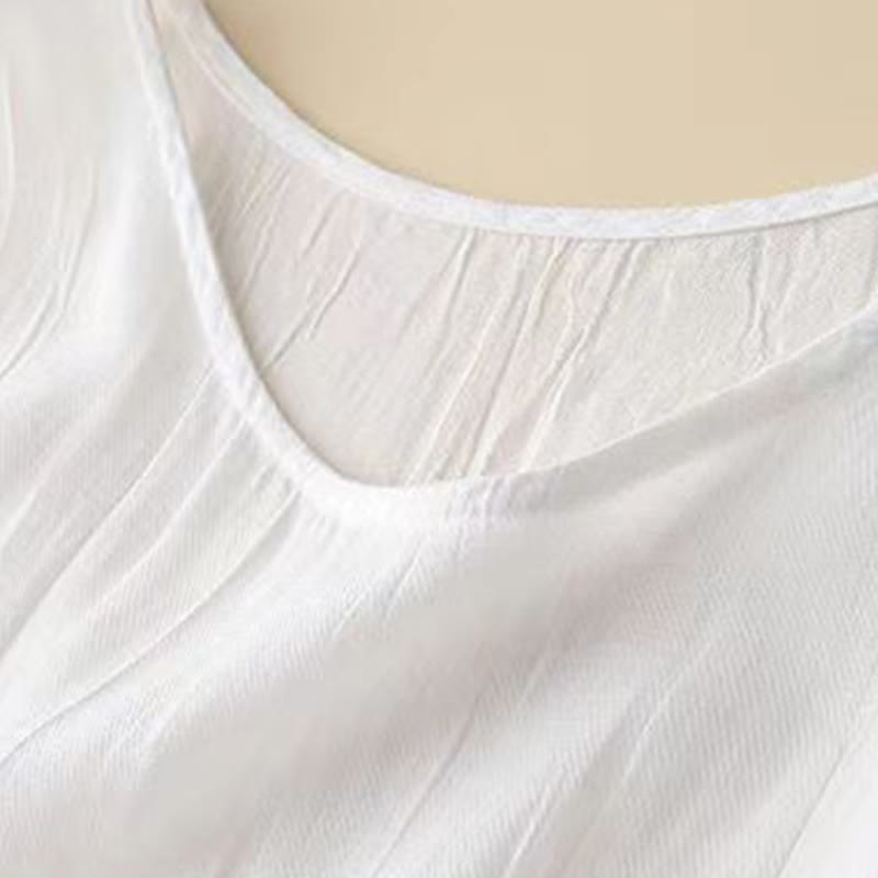 Buddha Stones Casual Plain Handmade Drawstring Waist Midi Dress Acrylic Sleeveless Dress With Pockets - image 9