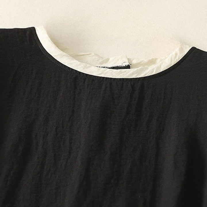 Buddha Stones Casual Stitching Color Handmade Button Design Midi Dress Polyester Sleeveless Dress With Pockets - image 2