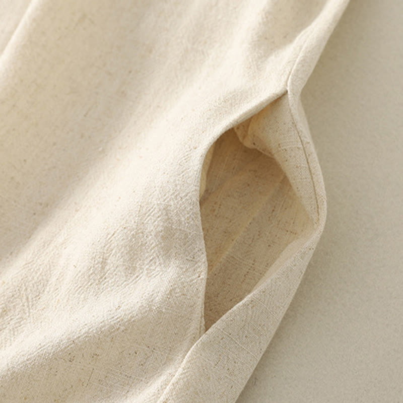 Buddha Stones Casual Stitching Color Handmade Button Design Midi Dress Polyester Sleeveless Dress With Pockets - image 14