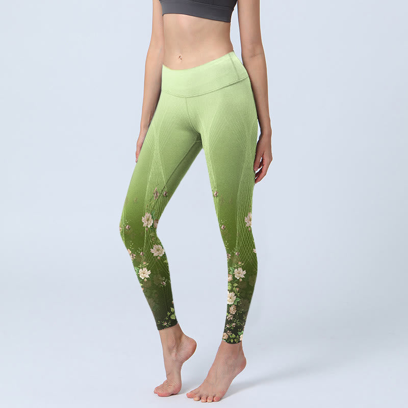 Buddha Stones Rose Lines Pattern Print Gym Leggings Women's Yoga Pants - PaleGreen - US18，UK/AU22，EU50 (4XL) - image 0