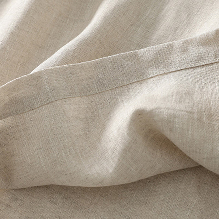 Buddha Stones Summer Casual Plain Design V-Neck Short Sleeve Cotton Linen Midi Dress With Pockets - image 8