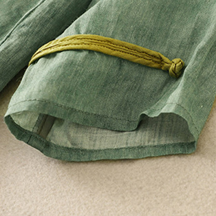 Buddha Stones Summer Casual Embroidered Stand Collar Design Three Quarter Sleeve Acrylic Midi Dress - image 3