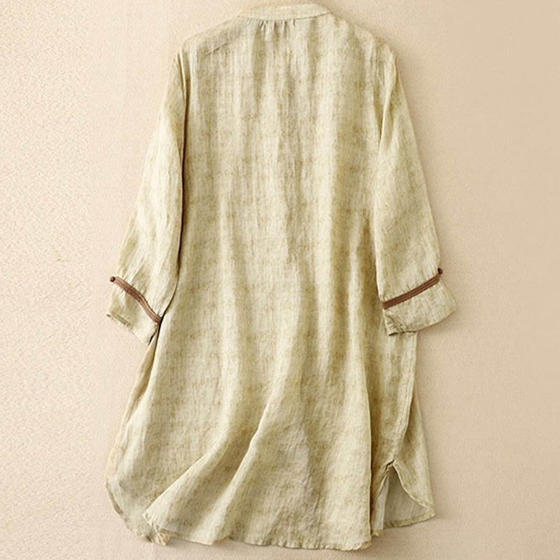 Buddha Stones Summer Casual Embroidered Stand Collar Design Three Quarter Sleeve Acrylic Midi Dress - image 8