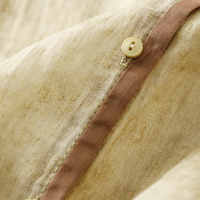 Buddha Stones Summer Casual Embroidered Stand Collar Design Three Quarter Sleeve Acrylic Midi Dress - image 15