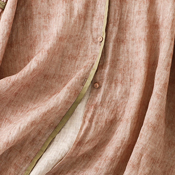 Buddha Stones Summer Casual Embroidered Stand Collar Design Three Quarter Sleeve Acrylic Midi Dress - image 22